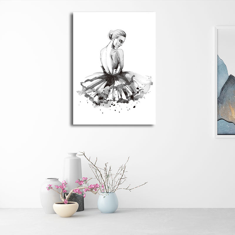 Ballerina Drawing Canvas Print Glam Elegant Dancer Wall Art Decor in Black for Home Clearhalo 'Arts' 'Canvas Art' 1656852