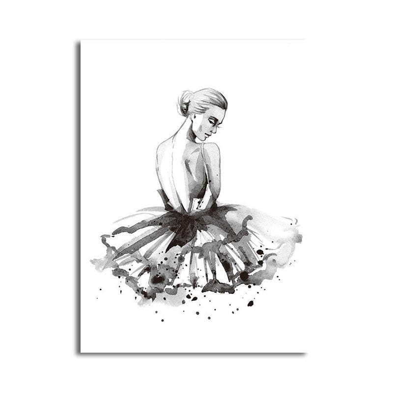 Ballerina Drawing Canvas Print Glam Elegant Dancer Wall Art Decor in Black for Home Clearhalo 'Arts' 'Canvas Art' 1656854