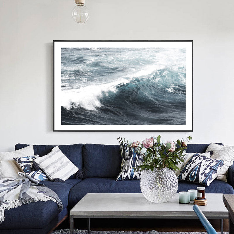 Sea Surge Canvas Wall Art Modern Style Ocean Wall Decoration in Blue for Living Room Blue Clearhalo 'Art Gallery' 'Canvas Art' 'Contemporary Art Gallery' 'Modern' Arts' 1656869