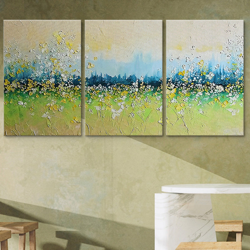 Green Flower Field Painting Multi-Piece Contemporary Living Room Canvas Wall Art Green Clearhalo 'Art Gallery' 'Canvas Art' 'Contemporary Art Gallery' 'Modern' Arts' 1656911