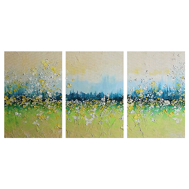 Green Flower Field Painting Multi-Piece Contemporary Living Room Canvas Wall Art Clearhalo 'Art Gallery' 'Canvas Art' 'Contemporary Art Gallery' 'Modern' Arts' 1656914