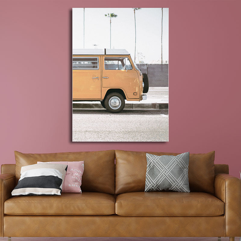 Bus Wall Art Textured Modern Style Living Room Canvas Print in Yellow-White Clearhalo 'Art Gallery' 'Canvas Art' 'Contemporary Art Gallery' 'Modern' Arts' 1657015