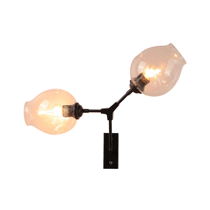 Bubble Shade Bedroom Wall Light Fixture Modern Clear Glass 2 Lights Black Sconce Lamp Clearhalo 'Cast Iron' 'Glass' 'Industrial' 'Modern wall lights' 'Modern' 'Tiffany' 'Traditional wall lights' 'Wall Lamps & Sconces' 'Wall Lights' Lighting' 165706