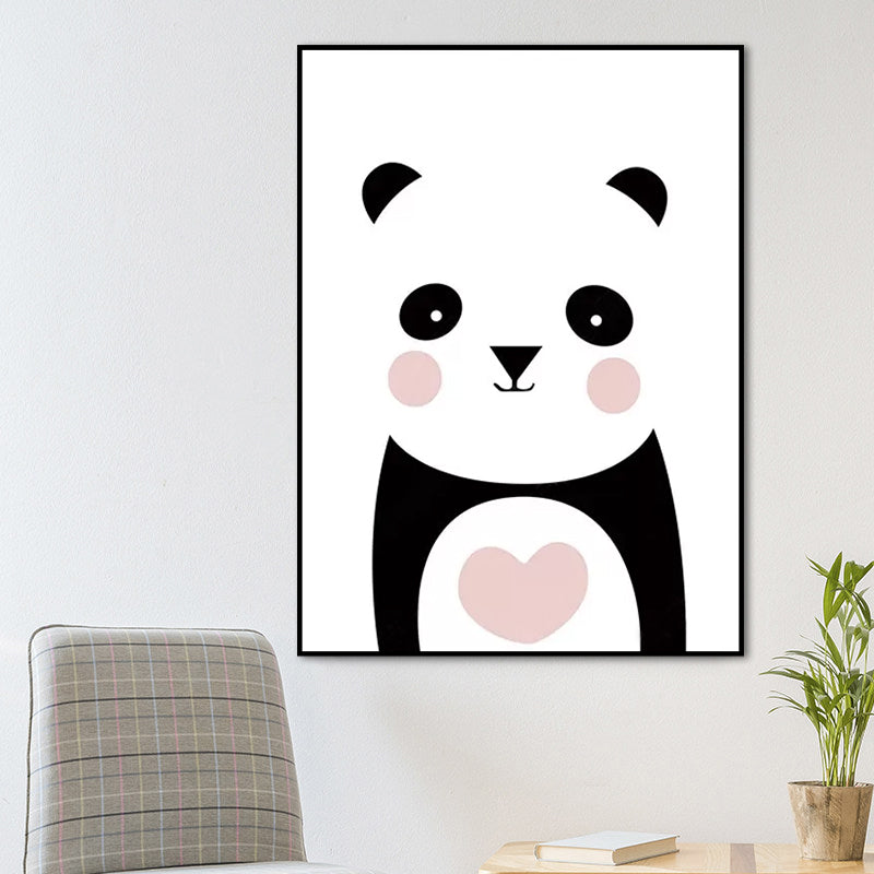 Modern Cute Panda Wall Decor Canvas Decorative White Art Print for Nursery, Multiple Sizes White Clearhalo 'Art Gallery' 'Canvas Art' 'Kids' Arts' 1657072