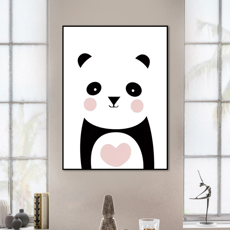 Modern Cute Panda Wall Decor Canvas Decorative White Art Print for Nursery, Multiple Sizes Clearhalo 'Art Gallery' 'Canvas Art' 'Kids' Arts' 1657073