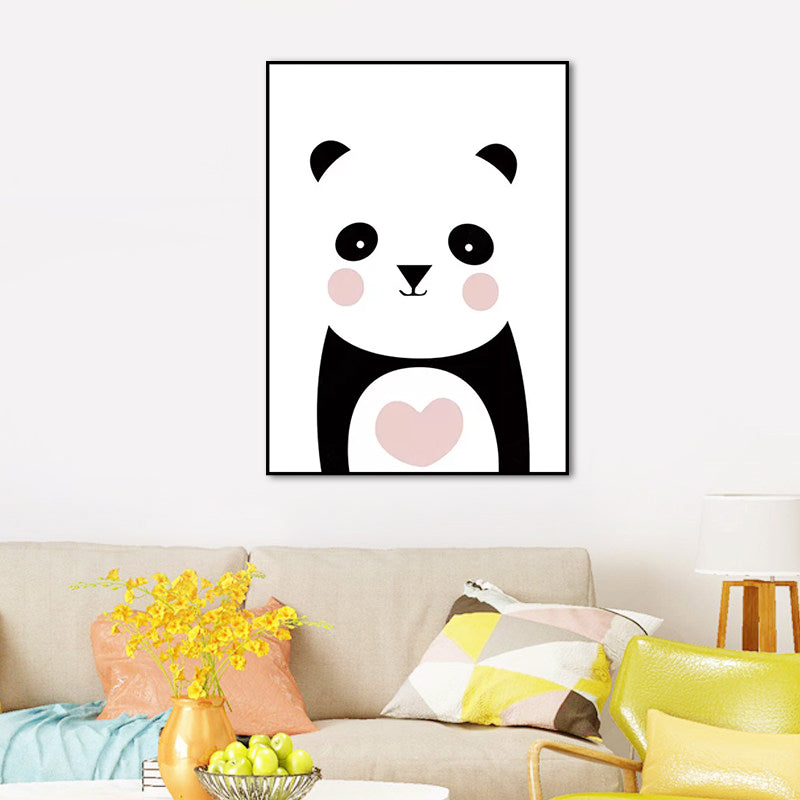 Modern Cute Panda Wall Decor Canvas Decorative White Art Print for Nursery, Multiple Sizes Clearhalo 'Art Gallery' 'Canvas Art' 'Kids' Arts' 1657074