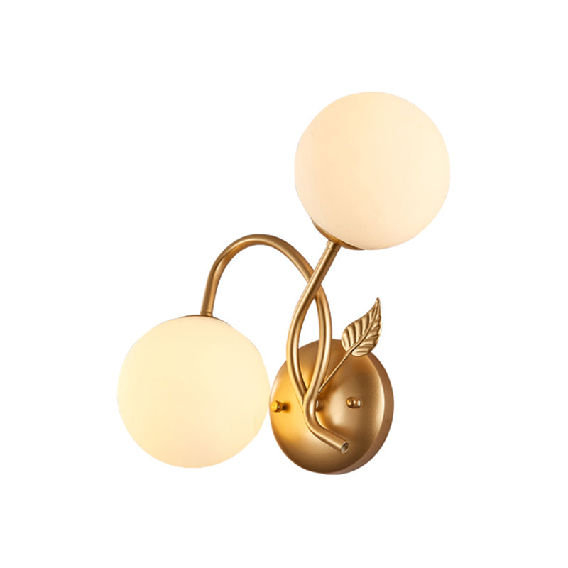 Double Globe Opal Glass Wall Light Modern 2-Bulb Coffee Shop Sconce Lamp in Black/Gold Clearhalo 'Cast Iron' 'Glass' 'Industrial' 'Modern wall lights' 'Modern' 'Tiffany' 'Traditional wall lights' 'Wall Lamps & Sconces' 'Wall Lights' Lighting' 165711