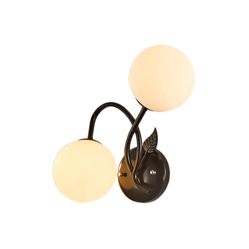 Double Globe Opal Glass Wall Light Modern 2-Bulb Coffee Shop Sconce Lamp in Black/Gold Clearhalo 'Cast Iron' 'Glass' 'Industrial' 'Modern wall lights' 'Modern' 'Tiffany' 'Traditional wall lights' 'Wall Lamps & Sconces' 'Wall Lights' Lighting' 165715