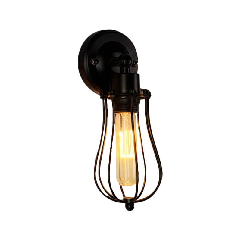 Metal Bulb Shaped Wall Mount Light with Cage Shade Industrial Vintage 1/2-Light Restaurant Wall Sconce in Black/Nickel Clearhalo 'Art deco wall lights' 'Cast Iron' 'Glass' 'Industrial wall lights' 'Industrial' 'Middle century wall lights' 'Modern' 'Rustic wall lights' 'Tiffany' 'Traditional wall lights' 'Wall Lamps & Sconces' 'Wall Lights' Lighting' 165736