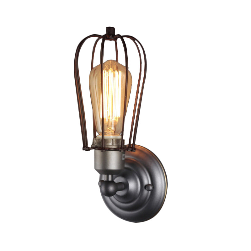 Metal Bulb Shaped Wall Mount Light with Cage Shade Industrial Vintage 1/2-Light Restaurant Wall Sconce in Black/Nickel Clearhalo 'Art deco wall lights' 'Cast Iron' 'Glass' 'Industrial wall lights' 'Industrial' 'Middle century wall lights' 'Modern' 'Rustic wall lights' 'Tiffany' 'Traditional wall lights' 'Wall Lamps & Sconces' 'Wall Lights' Lighting' 165740