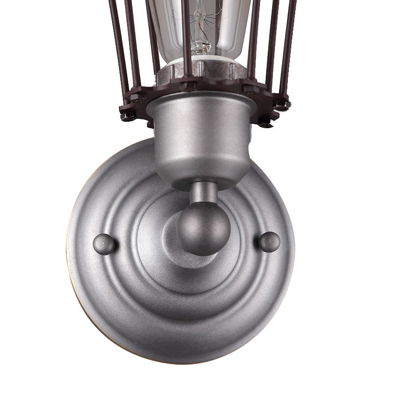 Metal Bulb Shaped Wall Mount Light with Cage Shade Industrial Vintage 1/2-Light Restaurant Wall Sconce in Black/Nickel Clearhalo 'Art deco wall lights' 'Cast Iron' 'Glass' 'Industrial wall lights' 'Industrial' 'Middle century wall lights' 'Modern' 'Rustic wall lights' 'Tiffany' 'Traditional wall lights' 'Wall Lamps & Sconces' 'Wall Lights' Lighting' 165741