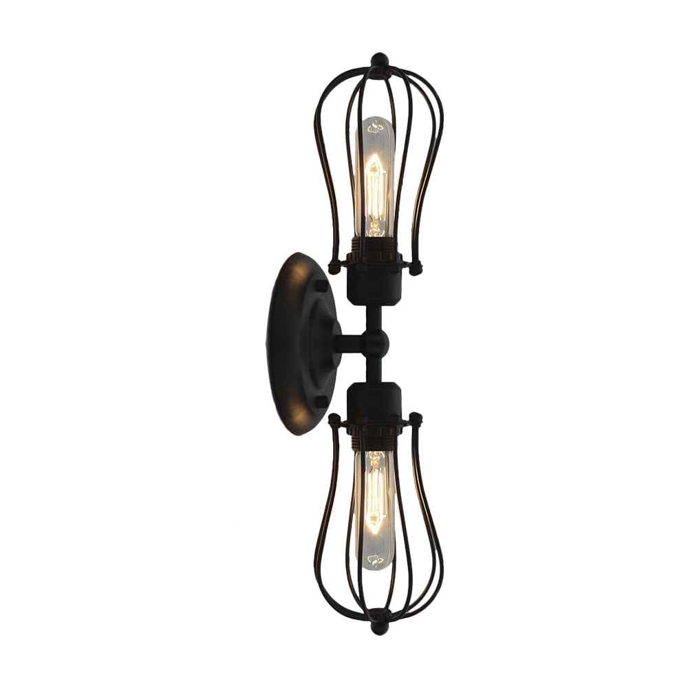 Metal Bulb Shaped Wall Mount Light with Cage Shade Industrial Vintage 1/2-Light Restaurant Wall Sconce in Black/Nickel Clearhalo 'Art deco wall lights' 'Cast Iron' 'Glass' 'Industrial wall lights' 'Industrial' 'Middle century wall lights' 'Modern' 'Rustic wall lights' 'Tiffany' 'Traditional wall lights' 'Wall Lamps & Sconces' 'Wall Lights' Lighting' 165743