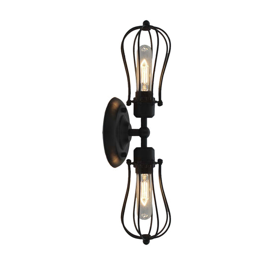 Metal Bulb Shaped Wall Mount Light with Cage Shade Industrial Vintage 1/2-Light Restaurant Wall Sconce in Black/Nickel Clearhalo 'Art deco wall lights' 'Cast Iron' 'Glass' 'Industrial wall lights' 'Industrial' 'Middle century wall lights' 'Modern' 'Rustic wall lights' 'Tiffany' 'Traditional wall lights' 'Wall Lamps & Sconces' 'Wall Lights' Lighting' 165743