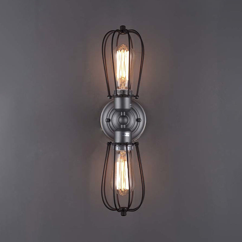Metal Bulb Shaped Wall Mount Light with Cage Shade Industrial Vintage 1/2-Light Restaurant Wall Sconce in Black/Nickel Clearhalo 'Art deco wall lights' 'Cast Iron' 'Glass' 'Industrial wall lights' 'Industrial' 'Middle century wall lights' 'Modern' 'Rustic wall lights' 'Tiffany' 'Traditional wall lights' 'Wall Lamps & Sconces' 'Wall Lights' Lighting' 165746