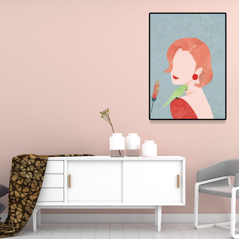 Soft Color Fashion Model Canvas Textured Scandinavian Bedroom Wall Art, Multiple Size Option Clearhalo 'Arts' 'Canvas Art' 1657465