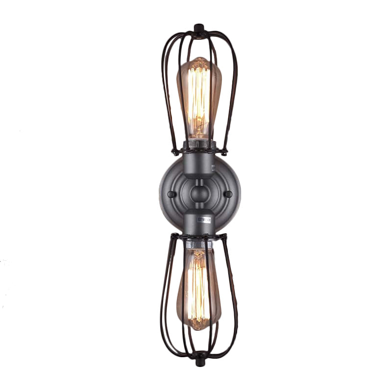 Metal Bulb Shaped Wall Mount Light with Cage Shade Industrial Vintage 1/2-Light Restaurant Wall Sconce in Black/Nickel Clearhalo 'Art deco wall lights' 'Cast Iron' 'Glass' 'Industrial wall lights' 'Industrial' 'Middle century wall lights' 'Modern' 'Rustic wall lights' 'Tiffany' 'Traditional wall lights' 'Wall Lamps & Sconces' 'Wall Lights' Lighting' 165747