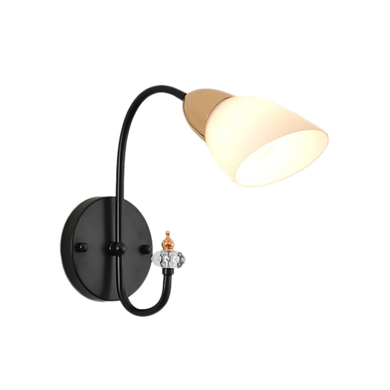 Oval Milky Glass Wall Mounted Lamp Modern 1/2-Bulb Living Room Sconce Light in Black Clearhalo 'Cast Iron' 'Glass' 'Industrial' 'Modern wall lights' 'Modern' 'Tiffany' 'Traditional wall lights' 'Wall Lamps & Sconces' 'Wall Lights' Lighting' 165750