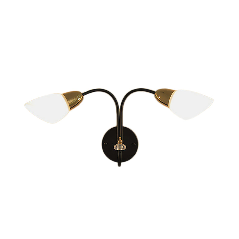 Oval Milky Glass Wall Mounted Lamp Modern 1/2-Bulb Living Room Sconce Light in Black Clearhalo 'Cast Iron' 'Glass' 'Industrial' 'Modern wall lights' 'Modern' 'Tiffany' 'Traditional wall lights' 'Wall Lamps & Sconces' 'Wall Lights' Lighting' 165754