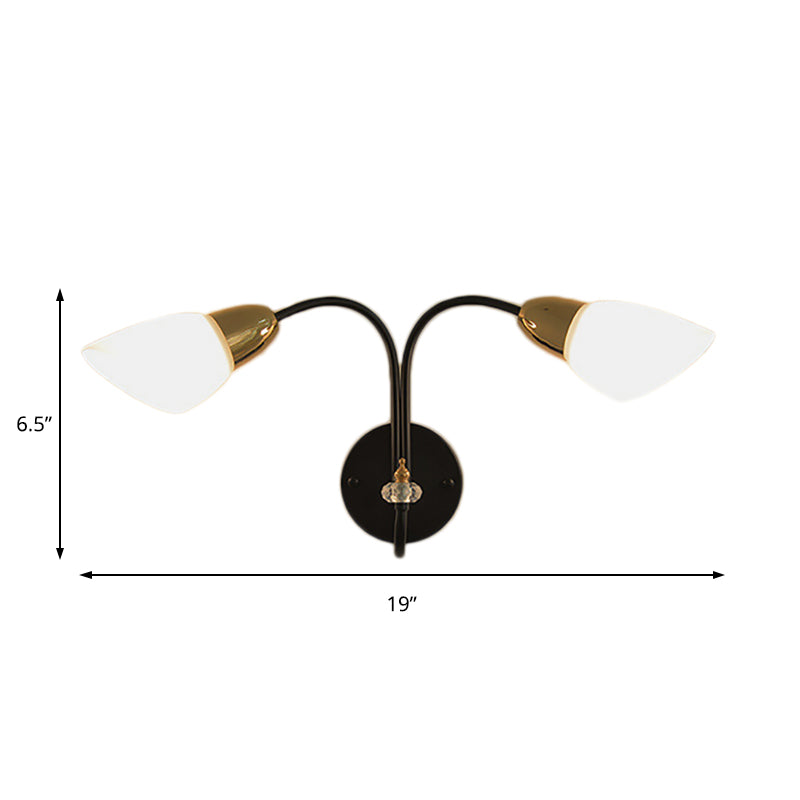 Oval Milky Glass Wall Mounted Lamp Modern 1/2-Bulb Living Room Sconce Light in Black Clearhalo 'Cast Iron' 'Glass' 'Industrial' 'Modern wall lights' 'Modern' 'Tiffany' 'Traditional wall lights' 'Wall Lamps & Sconces' 'Wall Lights' Lighting' 165755
