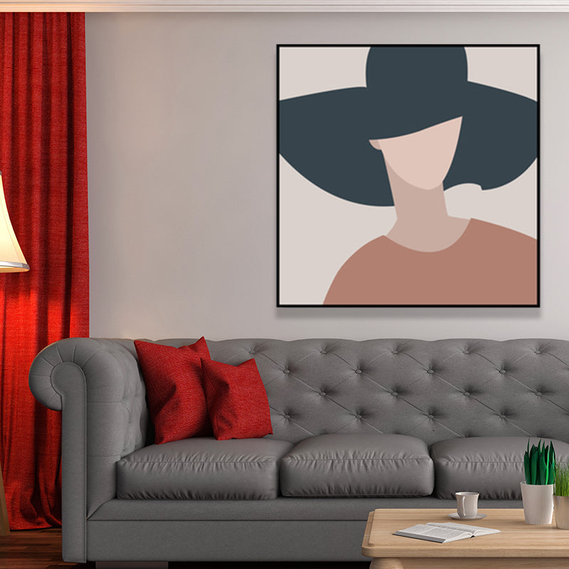 Dark Color Fashion Woman Wall Art Textured Square Wrapped Canvas for Living Room Black Clearhalo 'Arts' 'Canvas Art' 1657558