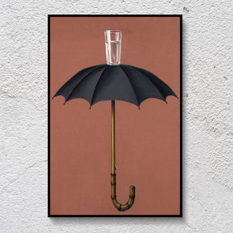 Umbrella and Cup Water Painting Nordic Textured Wrapped Canvas for Bedroom (Multiple Size Option) Black Clearhalo 'Arts' 'Canvas Art' 1657568