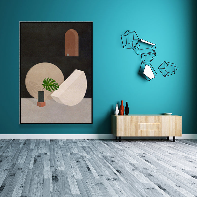 Textured Geometric and Vase Painting Scandinavian Canvas Wall Art Decor in Pastel Color Black Clearhalo 'Arts' 'Canvas Art' 1657611