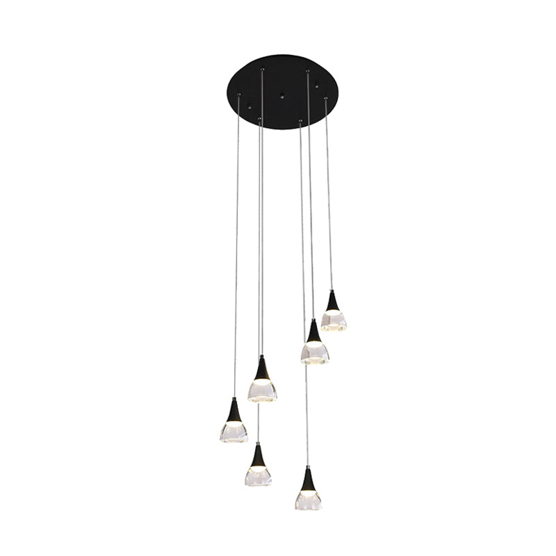 Conical Cluster Drop Pendant Modern Acrylic 5/6-Light Black Hanging Ceiling Light for Bedroom Living Room Clearhalo 'Ceiling Lights' 'Modern Pendants' 'Modern' 'Pendant Lights' 'Pendants' Lighting' 165762