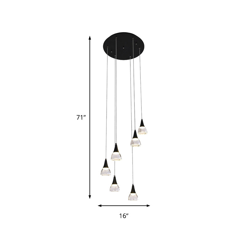 Conical Cluster Drop Pendant Modern Acrylic 5/6-Light Black Hanging Ceiling Light for Bedroom Living Room Clearhalo 'Ceiling Lights' 'Modern Pendants' 'Modern' 'Pendant Lights' 'Pendants' Lighting' 165763