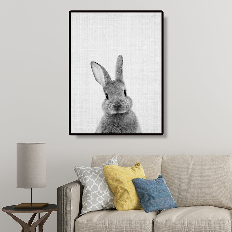 Grey Rabbit Wall Art Decor Animal Modern Style Textured Canvas Print for Kids Bedroom Grey Design 1 Clearhalo 'Art Gallery' 'Canvas Art' 'Contemporary Art Gallery' 'Modern' Arts' 1657633