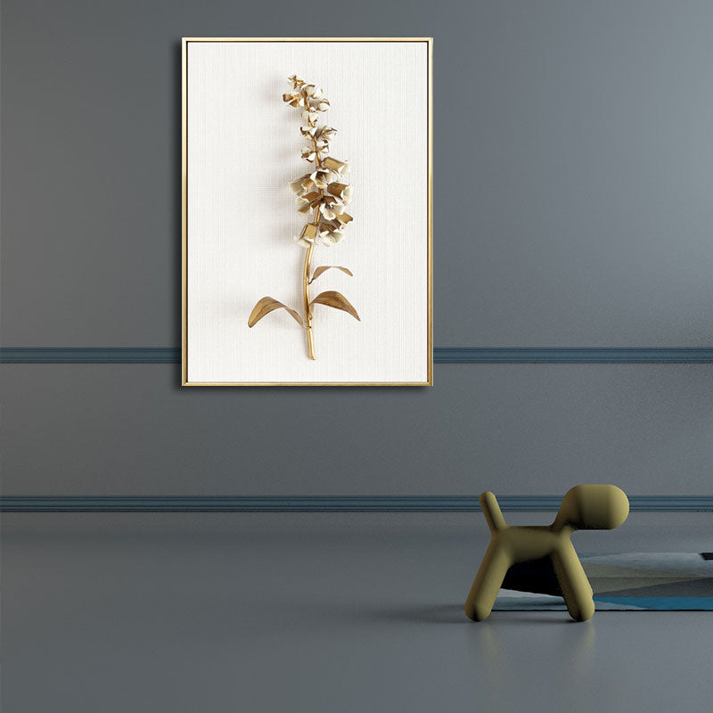 Flower Branch Wall Art Print Gold and White Canvas Wall Decor for Bedroom, Textured Clearhalo 'Arts' 'Canvas Art' 1657805