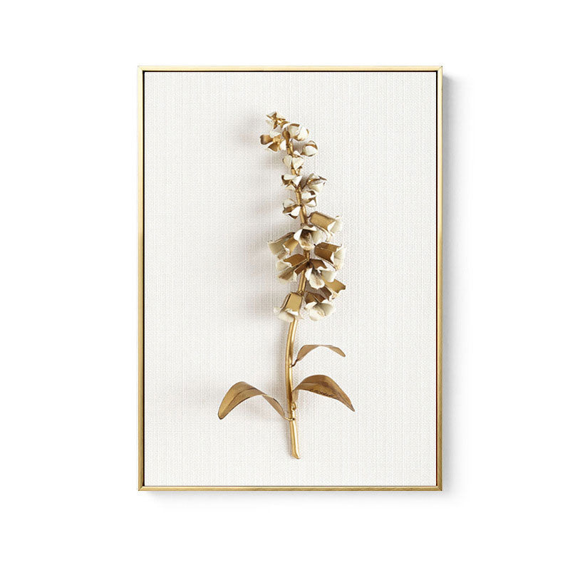 Flower Branch Wall Art Print Gold and White Canvas Wall Decor for Bedroom, Textured Clearhalo 'Arts' 'Canvas Art' 1657806