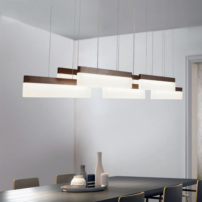 Brown/Gold Linear Island Chandelier Contemporary 7-Head Acrylic Ceiling Lighting Fixture in Warm/White Light Brown Clearhalo 'Ceiling Lights' 'Chandeliers' 'Modern Chandeliers' 'Modern' Lighting' 165781