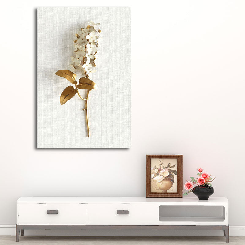 Flower Branch Wall Art Print Gold and White Canvas Wall Decor for Bedroom, Textured Gold Design 1 Clearhalo 'Arts' 'Canvas Art' 1657810