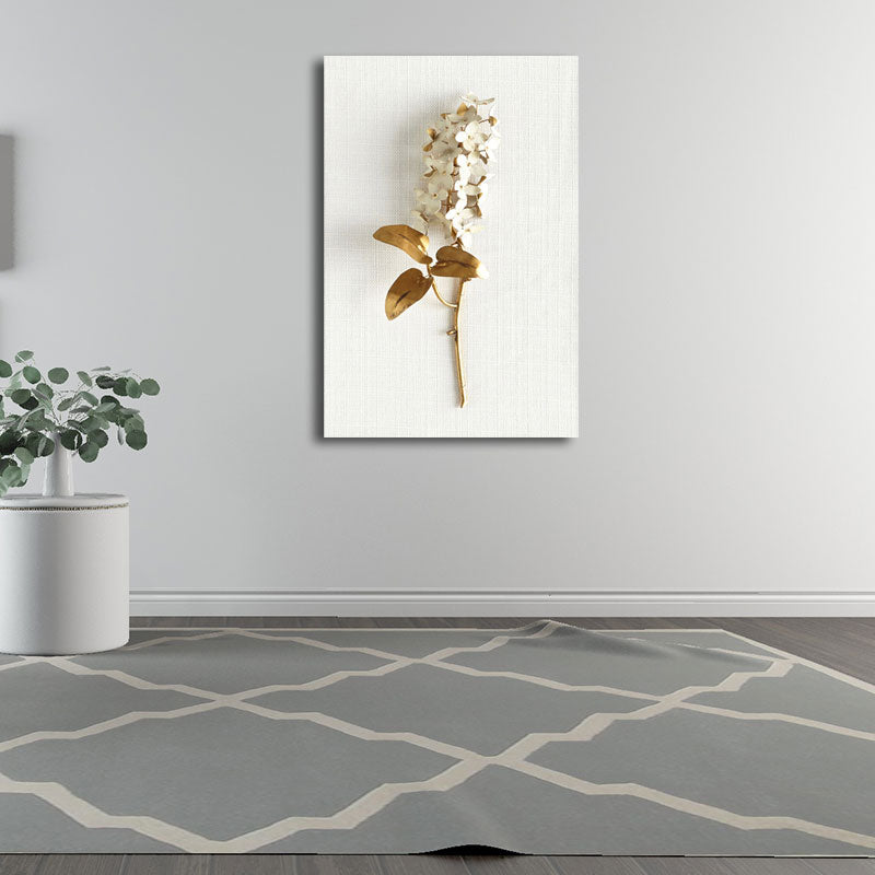 Flower Branch Wall Art Print Gold and White Canvas Wall Decor for Bedroom, Textured Clearhalo 'Arts' 'Canvas Art' 1657811