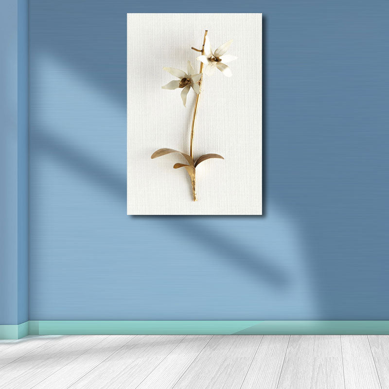 Flower Branch Wall Art Print Gold and White Canvas Wall Decor for Bedroom, Textured Gold Design 2 Clearhalo 'Arts' 'Canvas Art' 1657814