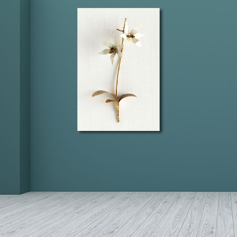 Flower Branch Wall Art Print Gold and White Canvas Wall Decor for Bedroom, Textured Clearhalo 'Arts' 'Canvas Art' 1657815