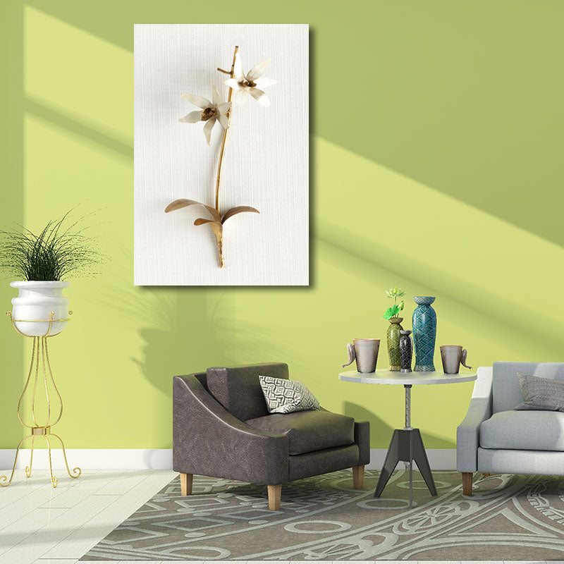 Flower Branch Wall Art Print Gold and White Canvas Wall Decor for Bedroom, Textured Clearhalo 'Arts' 'Canvas Art' 1657816