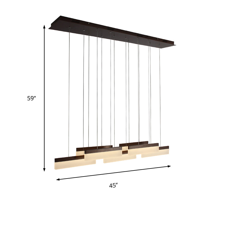 Brown/Gold Linear Island Chandelier Contemporary 7-Head Acrylic Ceiling Lighting Fixture in Warm/White Light Clearhalo 'Ceiling Lights' 'Chandeliers' 'Modern Chandeliers' 'Modern' Lighting' 165784