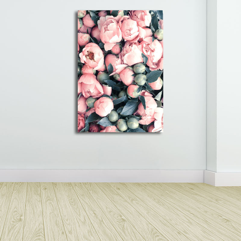 Textured Flower Buds Wall Decor Nordic Stylish Canvas Art Print in Pink and Green Pink Clearhalo 'Arts' 'Canvas Art' 1657858