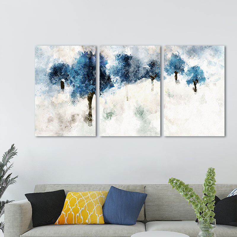 Modern Tree Painting Canvas Print Blue Multi-Piece Wall Art Decor for Family Room Clearhalo 'Art Gallery' 'Canvas Art' 'Contemporary Art Gallery' 'Modern' Arts' 1658052