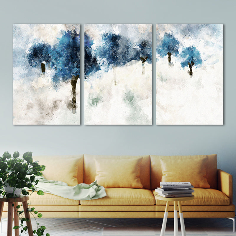 Modern Tree Painting Canvas Print Blue Multi-Piece Wall Art Decor for Family Room Clearhalo 'Art Gallery' 'Canvas Art' 'Contemporary Art Gallery' 'Modern' Arts' 1658053