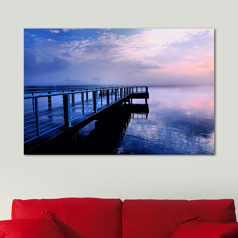 Tranquil Sea Bridge Scenery Canvas Art for Living Room Sunset Landscape Wall Decor Purple Clearhalo 'Art Gallery' 'Canvas Art' 'Contemporary Art Gallery' 'Modern' Arts' 1658101