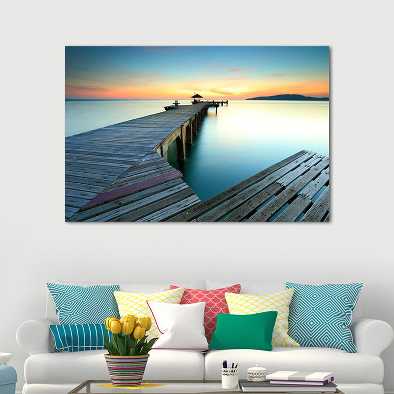 Tranquil Sea Bridge Scenery Canvas Art for Living Room Sunset Landscape Wall Decor Clearhalo 'Art Gallery' 'Canvas Art' 'Contemporary Art Gallery' 'Modern' Arts' 1658110