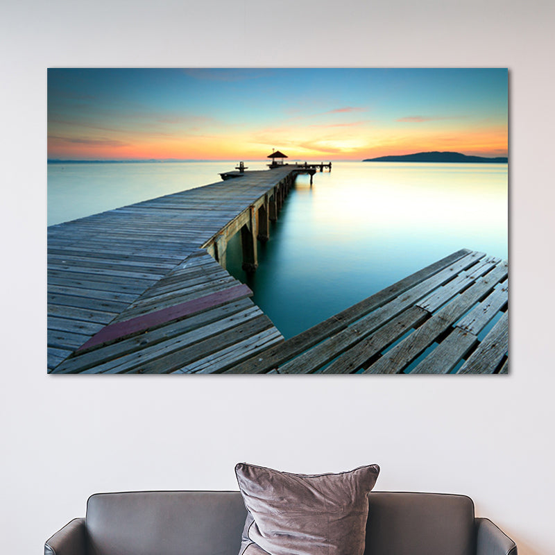 Tranquil Sea Bridge Scenery Canvas Art for Living Room Sunset Landscape Wall Decor Clearhalo 'Art Gallery' 'Canvas Art' 'Contemporary Art Gallery' 'Modern' Arts' 1658111