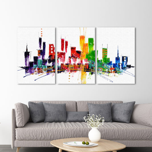 Red Skyscrapers Canvas Art Watercolor Modern Multi-Piece Wall Decor for Living Room Clearhalo 'Art Gallery' 'Canvas Art' 'Contemporary Art Gallery' 'Modern' Arts' 1658115