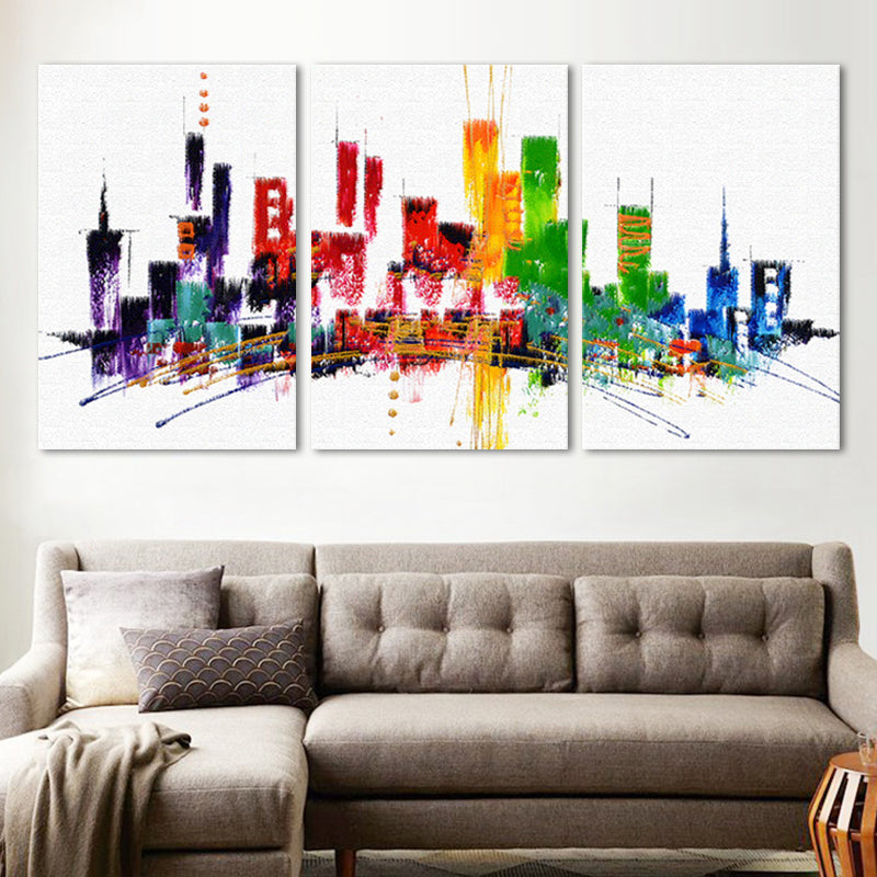 Red Skyscrapers Canvas Art Watercolor Modern Multi-Piece Wall Decor for Living Room Clearhalo 'Art Gallery' 'Canvas Art' 'Contemporary Art Gallery' 'Modern' Arts' 1658116