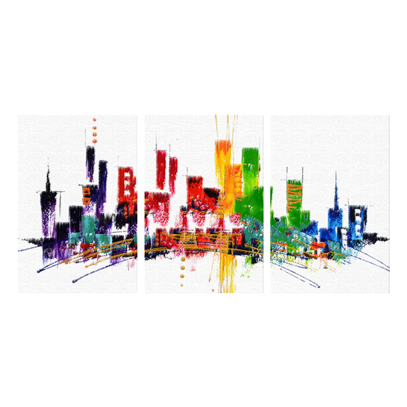 Red Skyscrapers Canvas Art Watercolor Modern Multi-Piece Wall Decor for Living Room Clearhalo 'Art Gallery' 'Canvas Art' 'Contemporary Art Gallery' 'Modern' Arts' 1658117