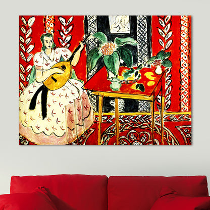 Henri Matisse the Music Painting in Red Canvas Wall Art Print for Bedroom, Textured Red Clearhalo 'Art Gallery' 'Canvas Art' 'Traditional' Arts' 1658191