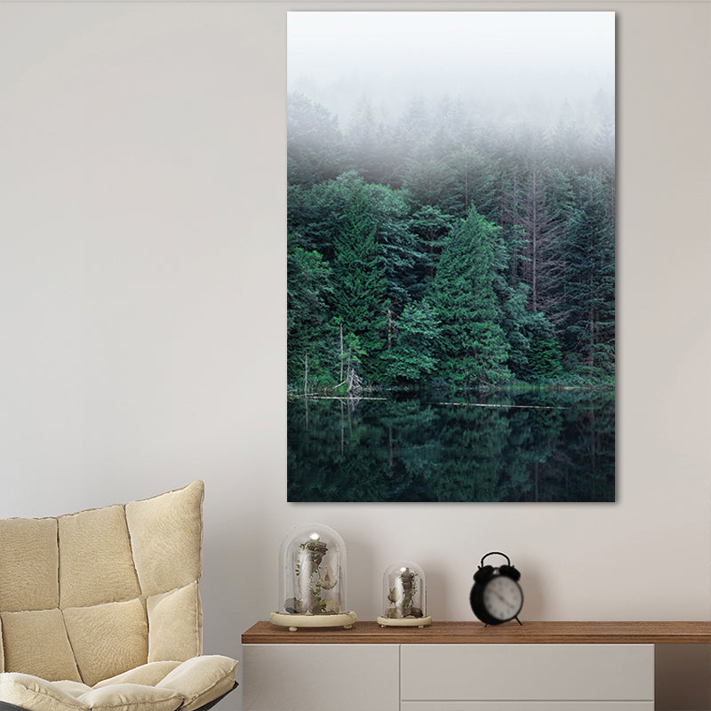 Green Riverside Forest Wall Art Decor Textured Modern Style Living Room Canvas Print Green Clearhalo 'Art Gallery' 'Canvas Art' 'Contemporary Art Gallery' 'Modern' Arts' 1658244