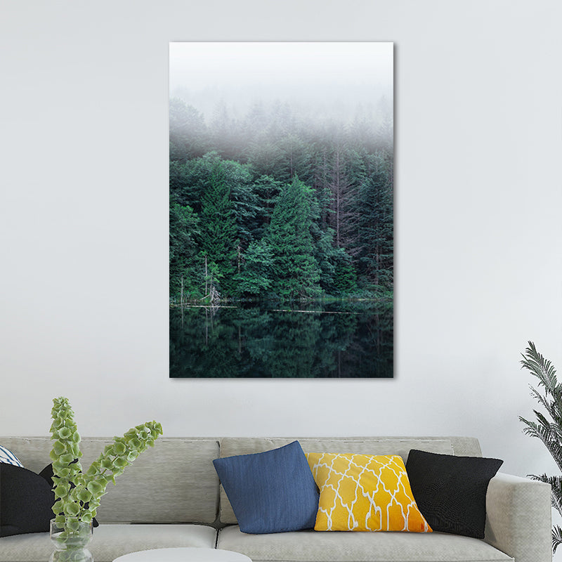 Green Riverside Forest Wall Art Decor Textured Modern Style Living Room Canvas Print Clearhalo 'Art Gallery' 'Canvas Art' 'Contemporary Art Gallery' 'Modern' Arts' 1658246